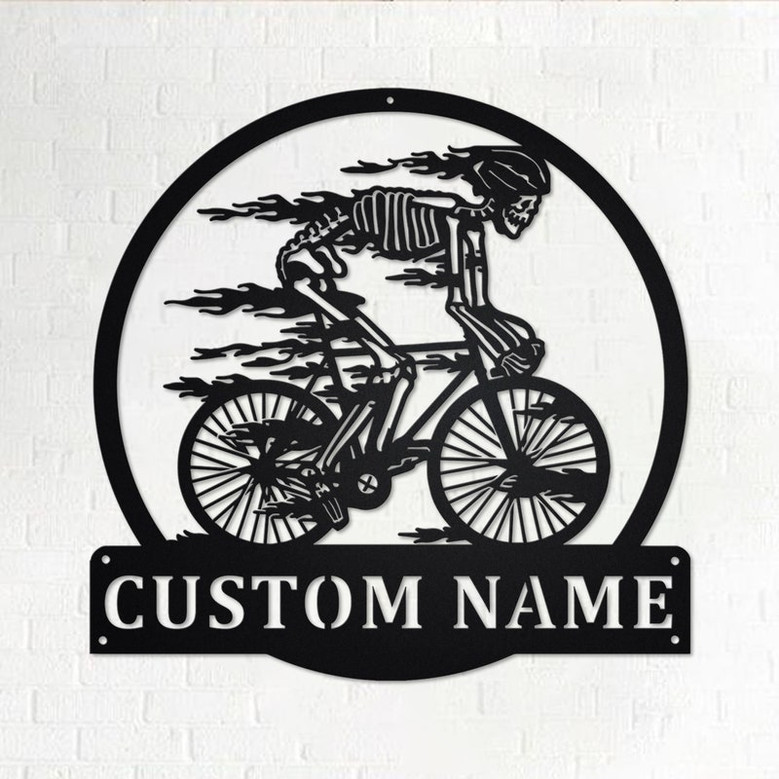 Custom Skull Bicycle Metal Wall Art, Personalized Skull Bicycle Name Sign Decoration For Room, Skull Bicycle Home Decor,Custom Skull Bicycle