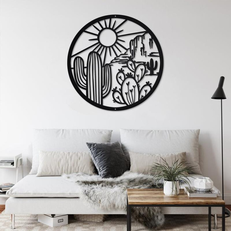 Cactus Monogram Metal Sign | Cactus Monogram Metal Wall Art | Housewarming Outdoor Metal Sign | Gifts Cactus Lover |