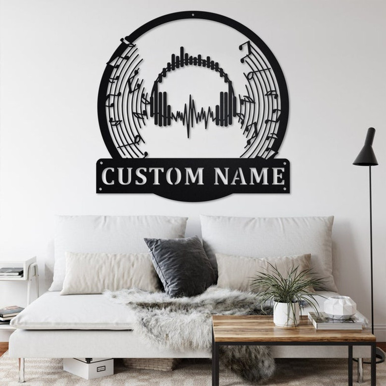 Custom Music Headphone Metal Wall Art, Personalized Music Headphone Name Sign Decoration For Room, Music Headphone Metal Home Decor