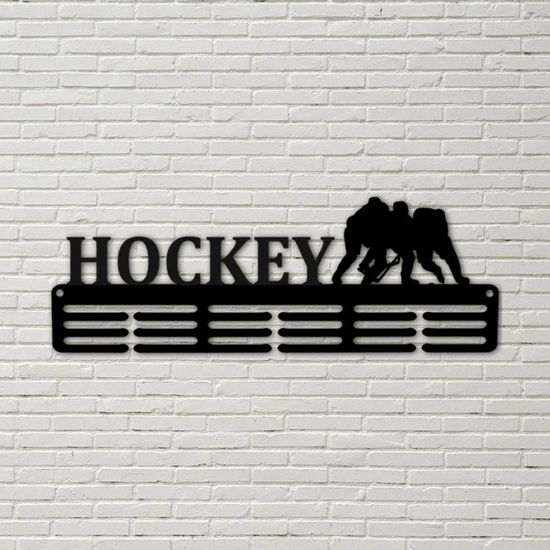 Customized Hockey Sport Medal Hanger Metal sign - 12 Rungs for medals & Ribbons, Show Team Spirit, metal sign, art, wall decor, hockey gift