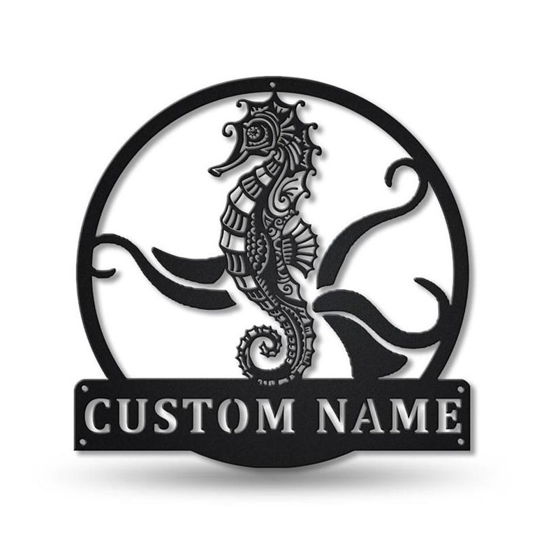 Personalized Seahorse Monogram Metal Sign Art ,Custom Seahorse Metal Sign, Seahorse Lover Sign Decoration For Living Room
