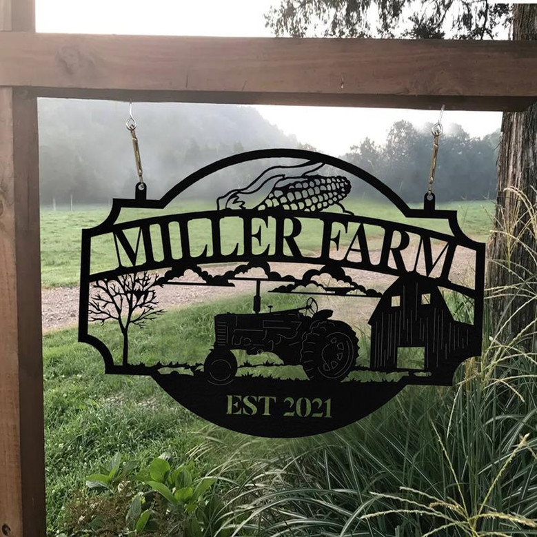 Personalized Metal Farm Sign Barn Corn Tractor Monogram Custom Outdoor Farmhouse Front Gate Wall Decor Art Gift