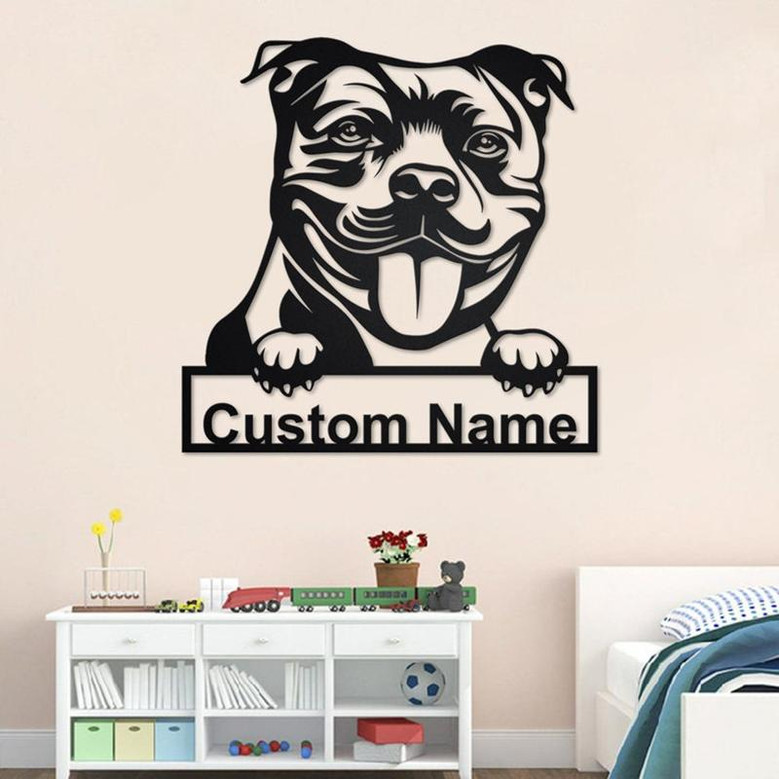 Custom Staffordshire Bull Dog Metal Wall Art, Personalized Staffordshire Bull Name Sign Decoration For Room, Staffordshire Bull Home Decor