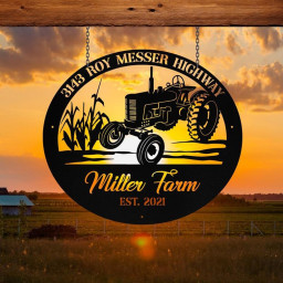Personalized Metal Farm Sign Tractor Cornfield Monogram Custom Outdoor Farmhouse Front Gate Wall Decor Art Gift