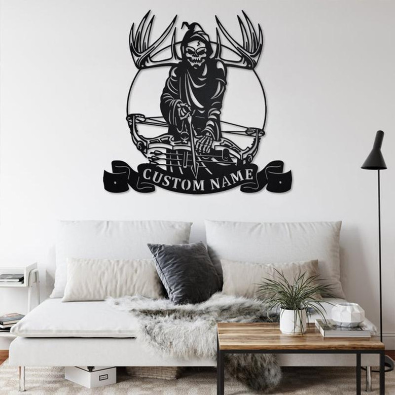 Custom Grim Reaper Bow Hunting Metal Wall Art, Personalized Bow Hunting Name Sign Decoration For Room, Bow Hunting Home Decor, Bow Hunter