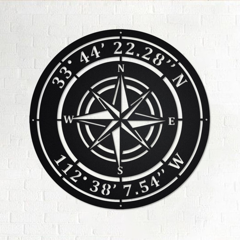 Custom Compass Rose Metal Sign - Custom Coordinates - Nautical Address Wall Art - Custom Compass Nautical Address Decoration For Home