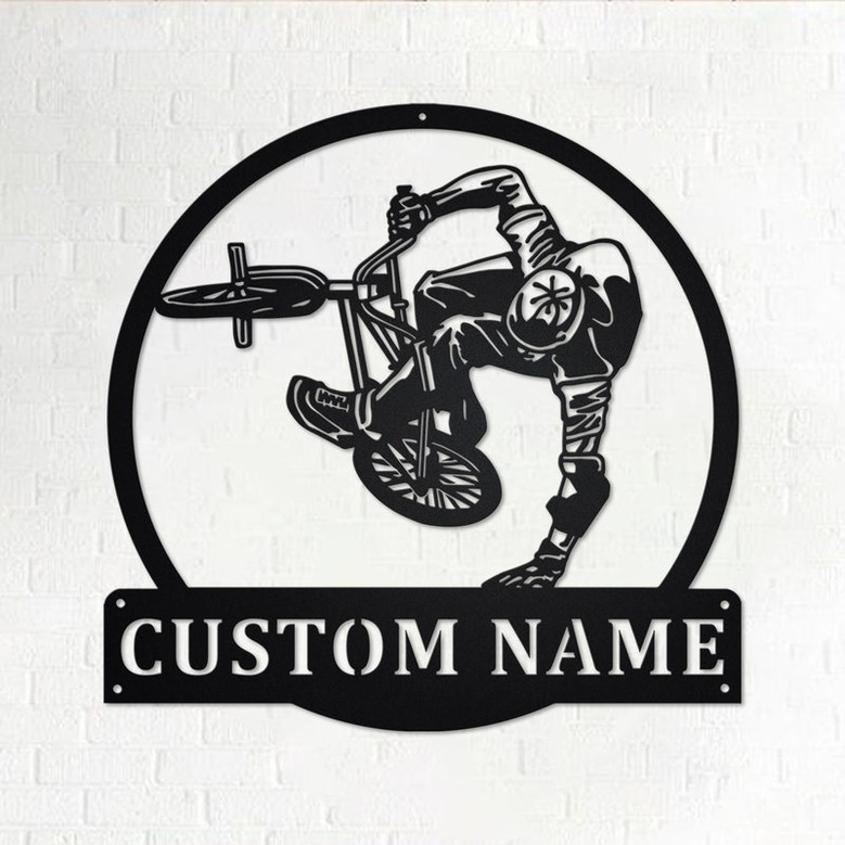 Custom BMX Biker Metal Wall Art, Personalized BMX Biker Name Sign Decoration For Room, BMX Biker Metal Home Decor, Custom Biker