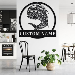 Custom Tribal Mahi Mahi Fish Metal Wall Art, Personalized Mahi Mahi Name Sign Decoration For Room, Mahi Mahi Home Decor, Custom Mahi Mahi