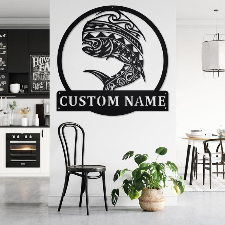 Custom Tribal Mahi Mahi Fish Metal Wall Art, Personalized Mahi Mahi Name Sign Decoration For Room, Mahi Mahi Home Decor, Custom Mahi Mahi