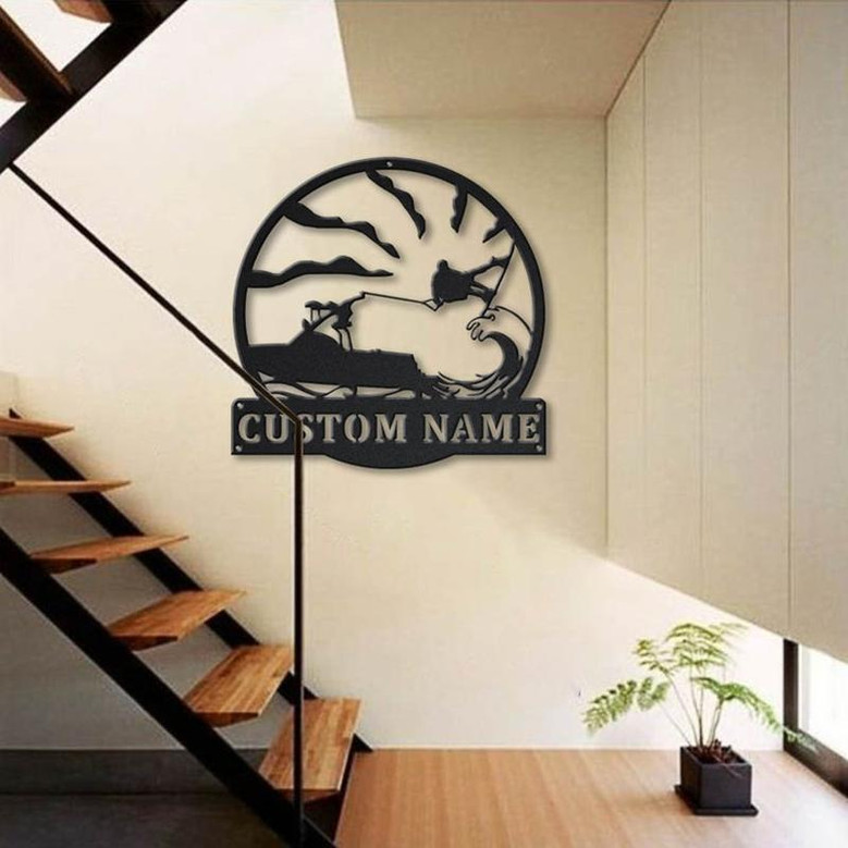 Personalized Kneeboarding Monogram Metal Sign Art ,Custom Kneeboarding Metal Sign, Kneeboarding Lover Sign Decoration For Living Room