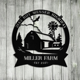 Personalized Metal Farm Sign Barn Windmill Monogram Custom Outdoor Farmhouse Entry Road Front Gate Wall Decor Gift