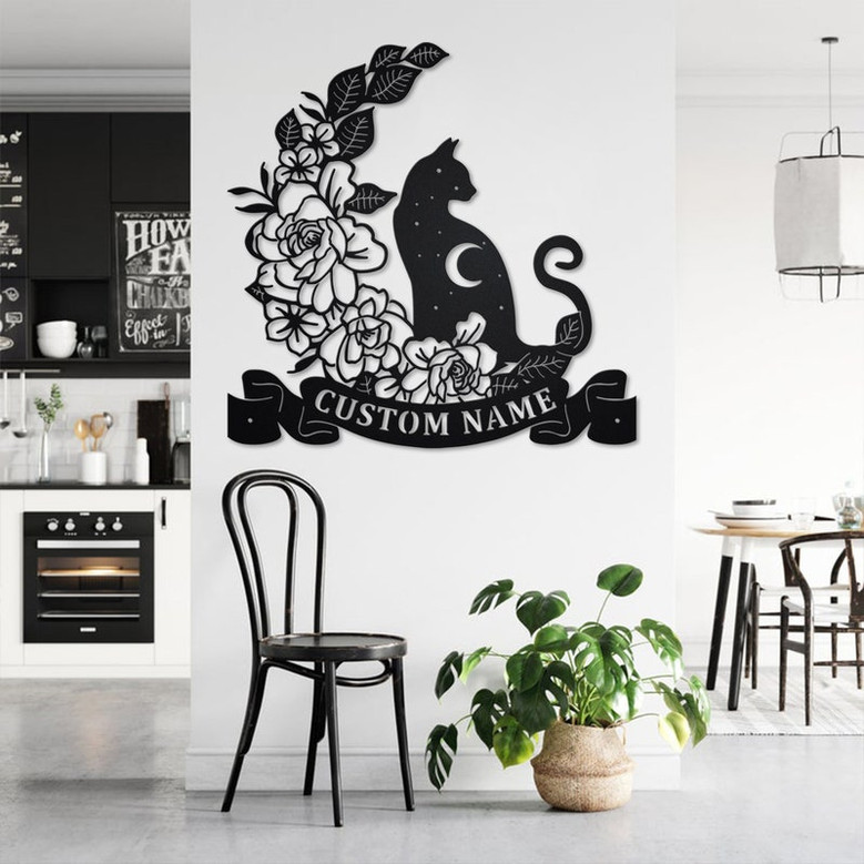 Custom Moon Cat Metal Wall Art, Personalized Cat Name Sign Decoration For Room, Cat Metal Home Decor, Custom Cat, Moon Cat Metal Wall Decor
