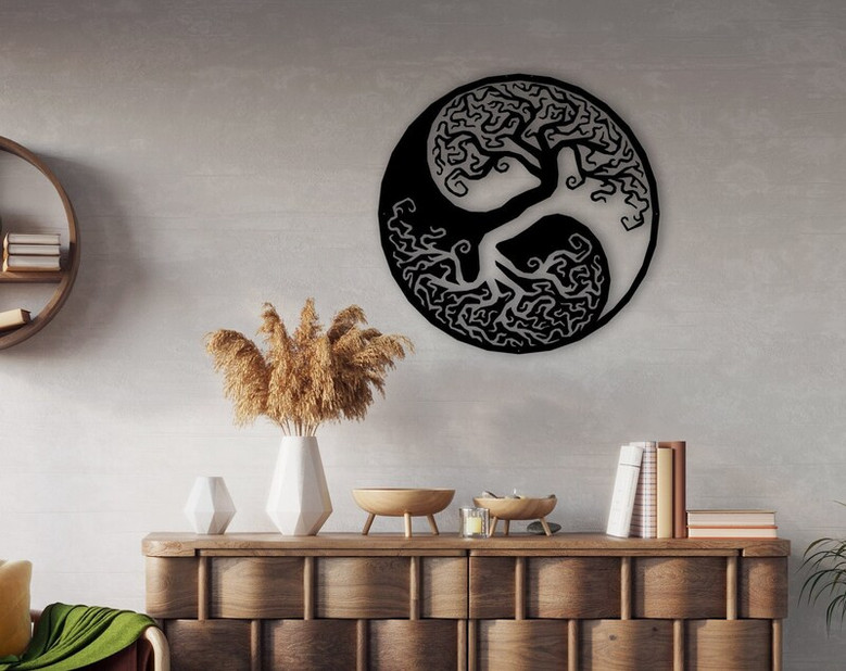 Tree Of Life Metal Wall Art, Ying Yang Tree Of Life Metal Decor, Yoga Lovers Birthday Gift