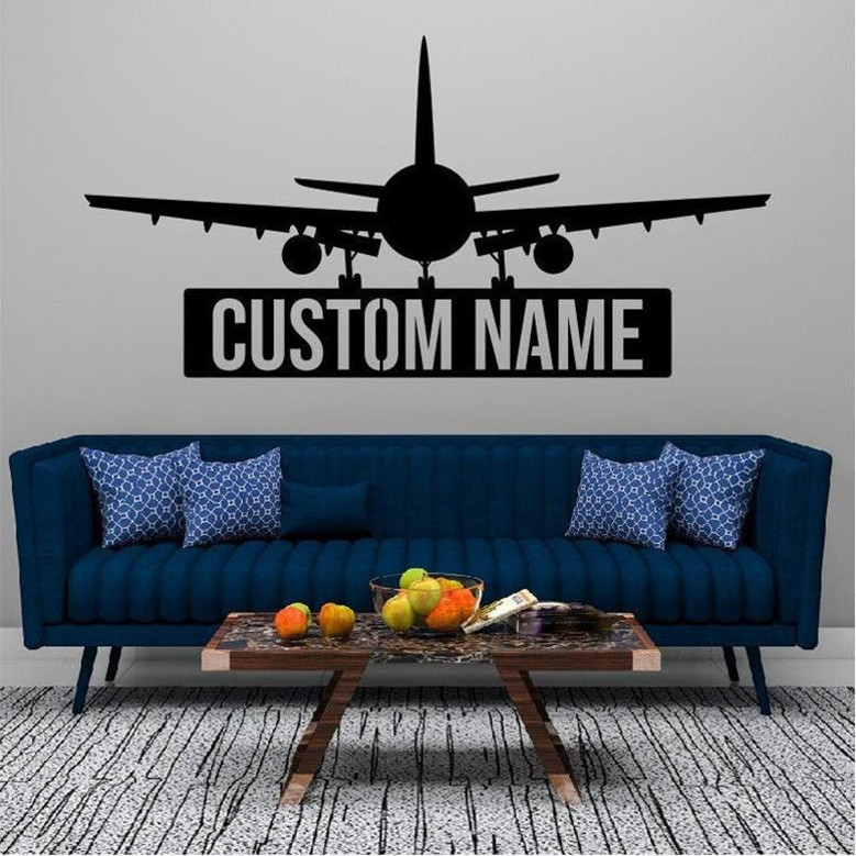 Personalized Airplane Name Metal Sign | Airplane Housewarming Gift | Plane Metal Monogram Name Sign | Air plane Metal Wall Art