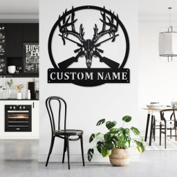 Custom Deer Skull Hunting Metal Wall Art, Personalized Deer Hunter Name Sign Decoration For Room, Deer Hunting Home Decor, Custom Hunting