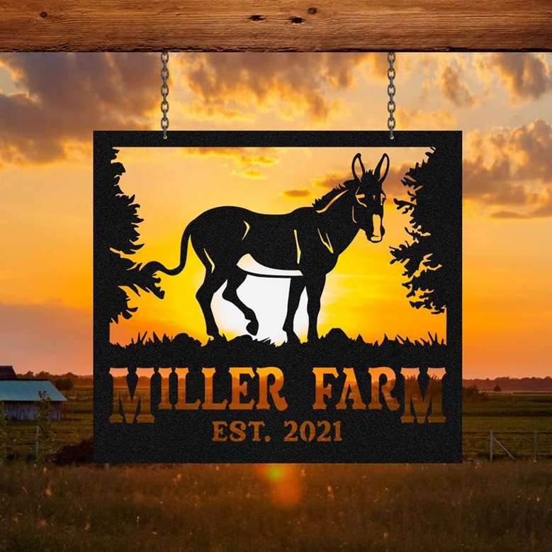 Personalized Metal Farm Sign Donkey Monogram Custom Outdoor Farmhouse Front Gate Ranch Stable Wall Decor Art Gift