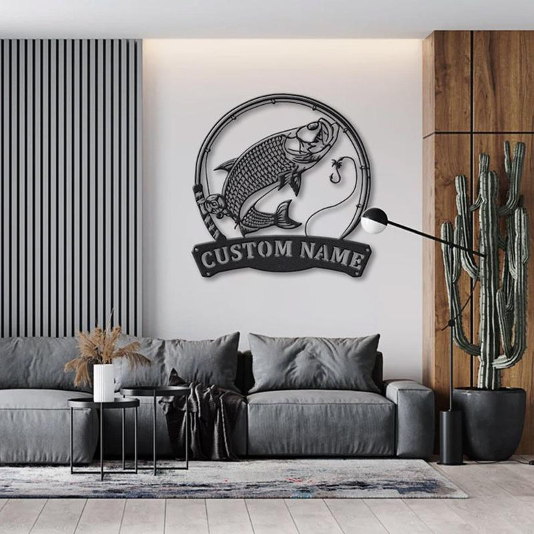 Personalized Atlantic Tarpon Fishing Fish Pole Metal Sign Art | Custom Atlantic Tarpon Fishing Metal Sign | Fishing Gift | Decor Decoration