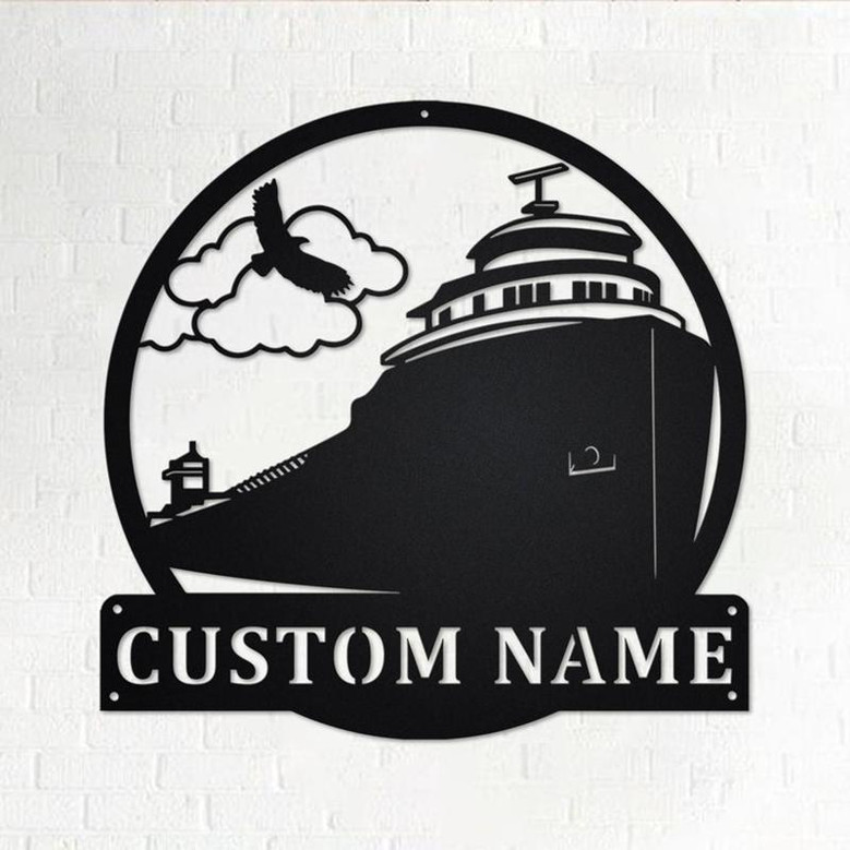 Custom Lake Freighter Ship Metal Wall Art, Personalized Freighter Ship Name Sign Decoration For Room, Lake Freighter Ship Metal Home Decor
