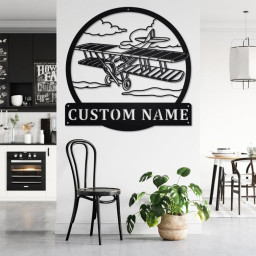 Custom Biplane Metal Wall Art, Personalized Biplane Pilot Name Sign Decoration For Room, Biplane Home Decor, Custom Biplane, Biplane Decor