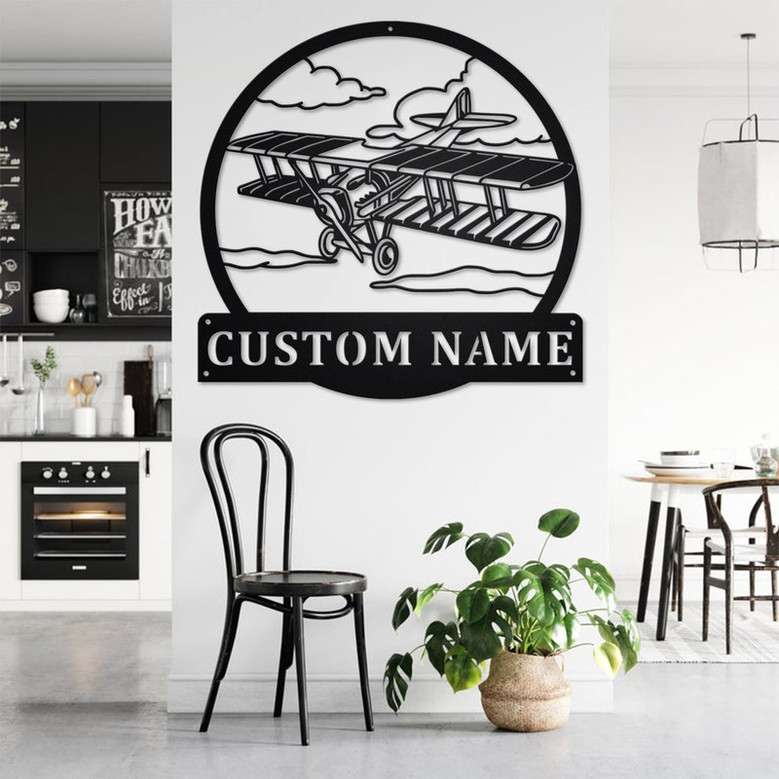 Custom Biplane Metal Wall Art, Personalized Biplane Pilot Name Sign Decoration For Room, Biplane Home Decor, Custom Biplane, Biplane Decor