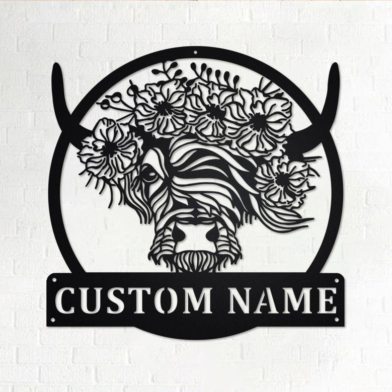 Custom Longhorn Cow Metal Wall Art,Personalized Longhorn Cow Name Sign Decoration For Room,Longhorn Cow Metal Home Decor,Custom Longhorn Cow