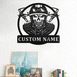 Custom Skull Pilot Metal Wall Art, Personalized Skull Pilot Name Sign Decoration For Room, Skull Pilot Home Decor, Custom Skull Pilot, Pilot