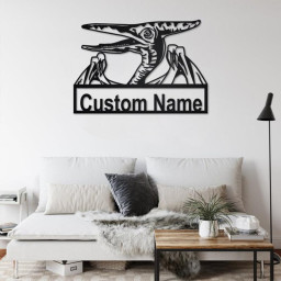Custom Pterodactyl Dinosaur Metal Wall Art, Personalized Pterodactyl Dinosaur Name Sign Decoration For Room, Pterodactyl Dinosaur Home Decor