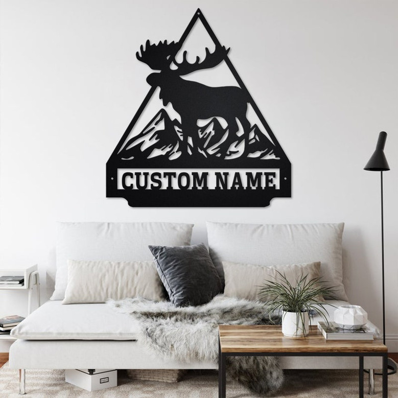 Custom Moose Triangle Metal Wall Art, Personalized Moose Name Sign Decoration For Room, Moose Home Decor, Custom Moose, Moose Metal Decor