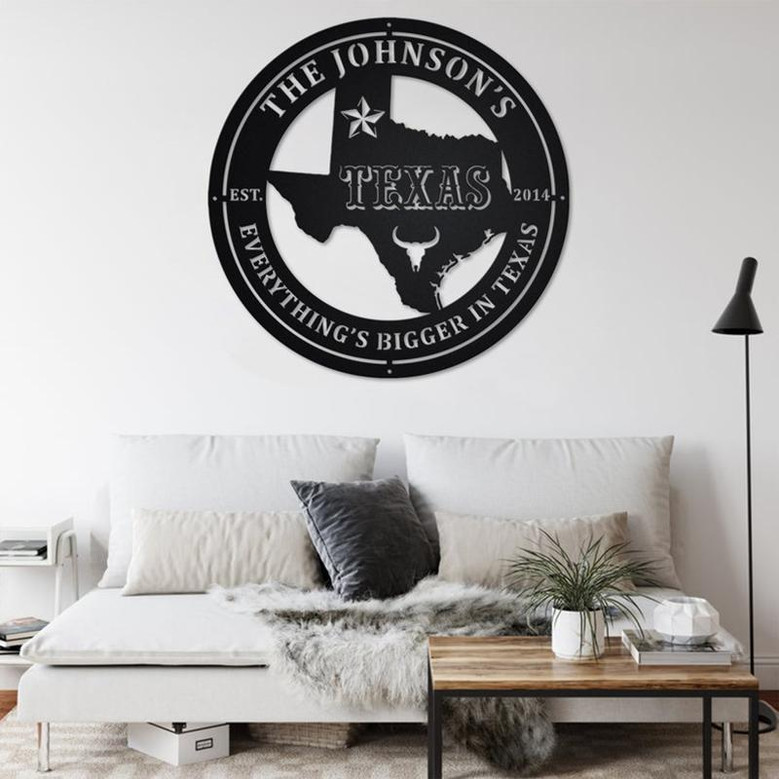 Custom Texas Family Name With Established Date Metal Wall Art,Personalized Texas Family Name Sign Decoration For Room,Family Name Home Decor