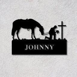 Personalized Metal Praying Cowboy Name Sign Metal Farm Sign Metal Wall Art Farmhouse Decor Housewarming Metal Sign For Cowboy