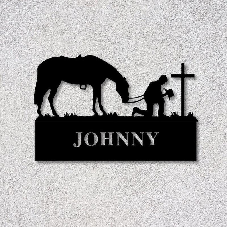 Personalized Metal Praying Cowboy Name Sign Metal Farm Sign Metal Wall Art Farmhouse Decor Housewarming Metal Sign For Cowboy