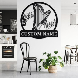 Custom Musical Instrument Harp Metal Wall Art, Personalized Harp Teacher Name Sign Decoration For Room, Harp Home Decor, Custom Harp