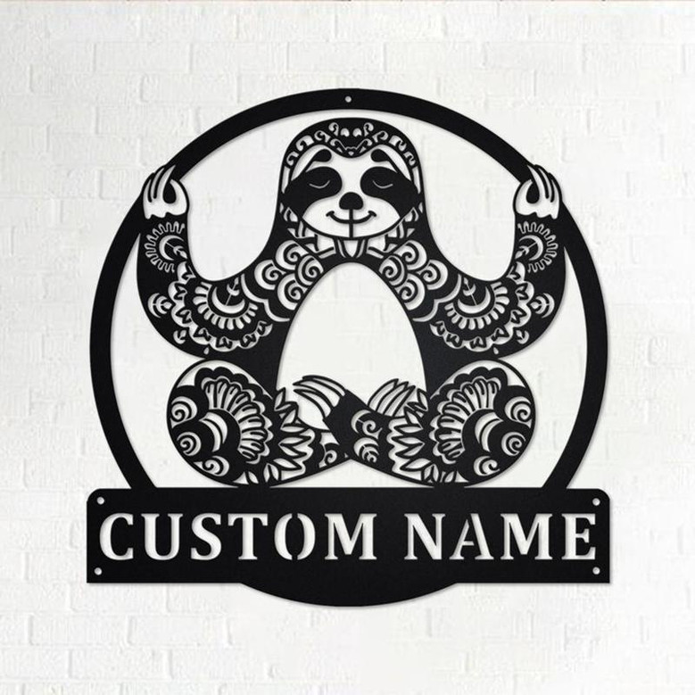 Custom Sloth Mandala Yoga Metal Wall Art, Personalized Sloth Name Sign Decoration For Room, Sloth Home Decor, Custom Sloth, Mandala Yoga