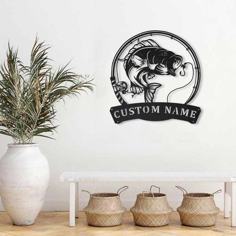 Personalized Bass Fishing Fish Pole Metal Sign Art | Custom Fishing Bass Metal Sign | Fishing Bass Gifts for Men | Fishing Bass Gift