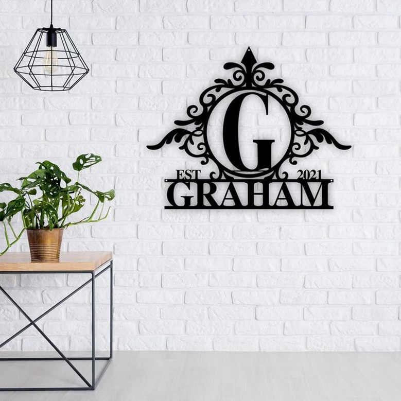 Last Name Sign EST Initial Sign, Personalized Family Name Metal, Metal Monogram, Door Hanger, Housewarming Gift, Wedding Monogram Sign