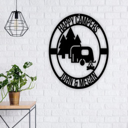 Personalized Happy Campers Metal Sign, Personalized Camping Flag Camper Gift, Custom Campsite Sign, RV Campsite Gift, Happy Campers
