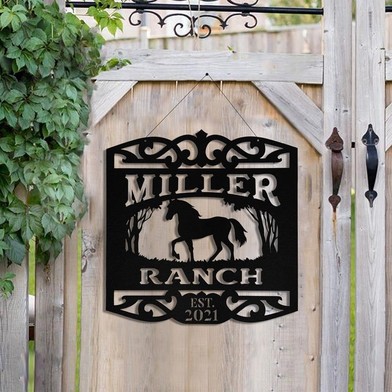 Personalized Metal Horse Sign Monogram Custom Outdoor Farm Farmhouse Ranch Stable Acres Wall Decor Art Gift