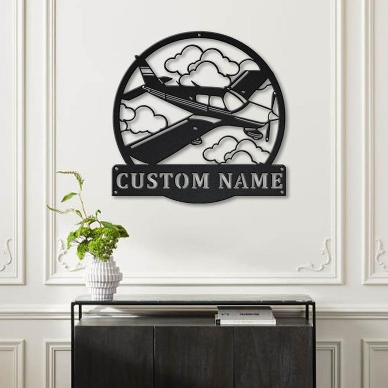 Personalized Airplane Monogram Metal Sign Art ,Custom Airplane Metal Sign, Airplane Lover Sign Decoration For Living Room