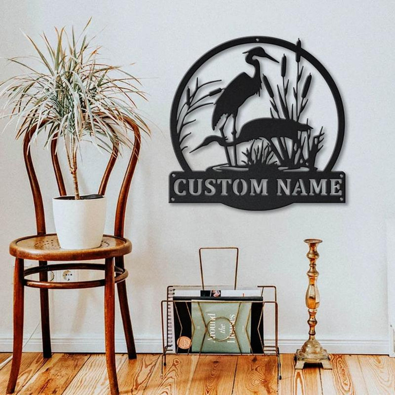Personalized Herons Bird Monogram Metal Sign Art | Custom Herons Bird Metal Sign | Herons Bird Lover Sign Decoration For Living Room