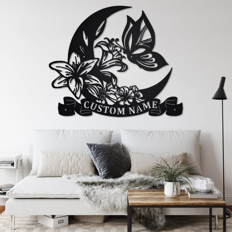 Custom Flowers And Butterflies Metal Wall Art,Personalized Butterfly Name Sign Decoration For Room, Butterfly Home Decor, Custom Butterfly