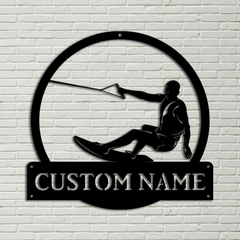Personalized Water Skiing Monogram Metal Sign Art Water Skiing Antler Decor Water Skiing Metal Sign Housewarming Outdoor Metal