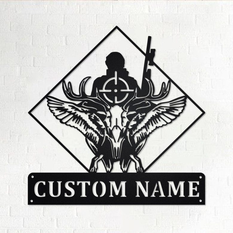 Custom Deer Duck Hunting Metal Wall Art, Personalized Hunter Name Sign Decoration For Room, Hunting Metal Home Decor, Custom Hunting