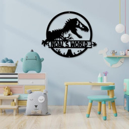 T-Rex Dinosaur Metal Wall Art, Personalized T-Rex Metal Sign, Kids Room Decoration, Dino Lover Gift For Children