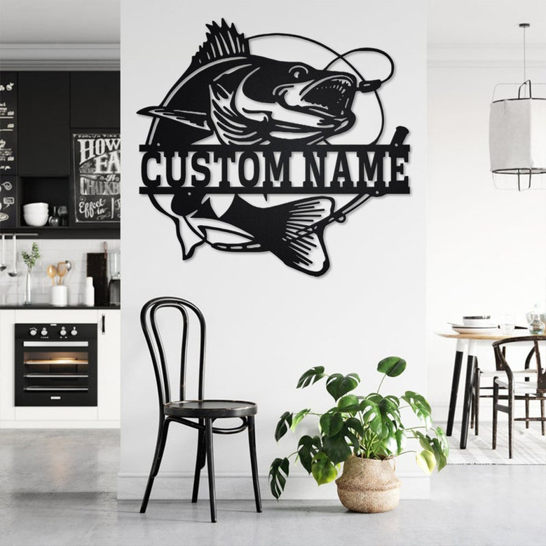 Custom Walleye Fishing Metal Wall Art, Personalized Walleye Fish Name Sign Decoration For Room, Walleye Fish Home Decor, Custom Walleye Fish