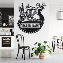 Custom Woodworking Metal Wall Art, Personalized Woodworker Name Sign Decoration For Room, Woodworking Metal Home Decor, Custom Woodworking