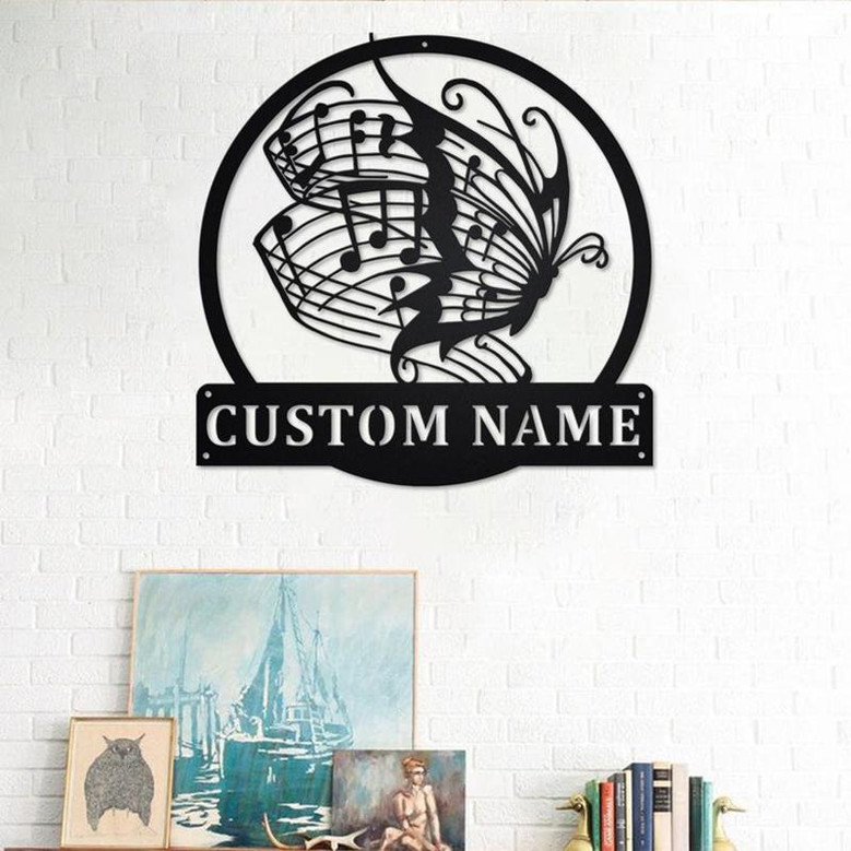Custom Butterfly Music Metal Wall Art, Personalized Butterfly Music Name Sign Decoration For Room,Butterfly Music Home Decor,Butterfly Music