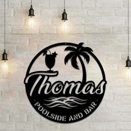 Personalized Poolside and Bar Metal Wall, Custom Family Name Poolside Paradise Metal Wall, Metal Swimming Pool Sign