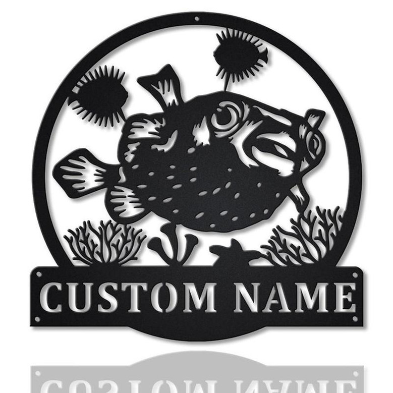Personalized Porcupinefish MonogramMetal Sign Art | Custom Porcupinefish Monogram Metal Sign | Porcupinefish Gifts | Decor Decoration