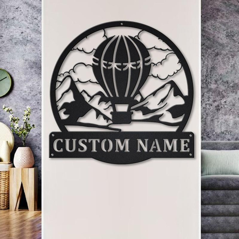 Personalized Air Balloon Monogram Metal Sign Art | Custom Air Balloon Metal Sign | Air Balloon Lover Sign Decoration For Living Room