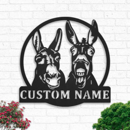 Custom Two Donkeys Metal Wall Art, Personalized Donkey Name Sign Decoration, Donkey Lover Home Decor Couple Donkeys
